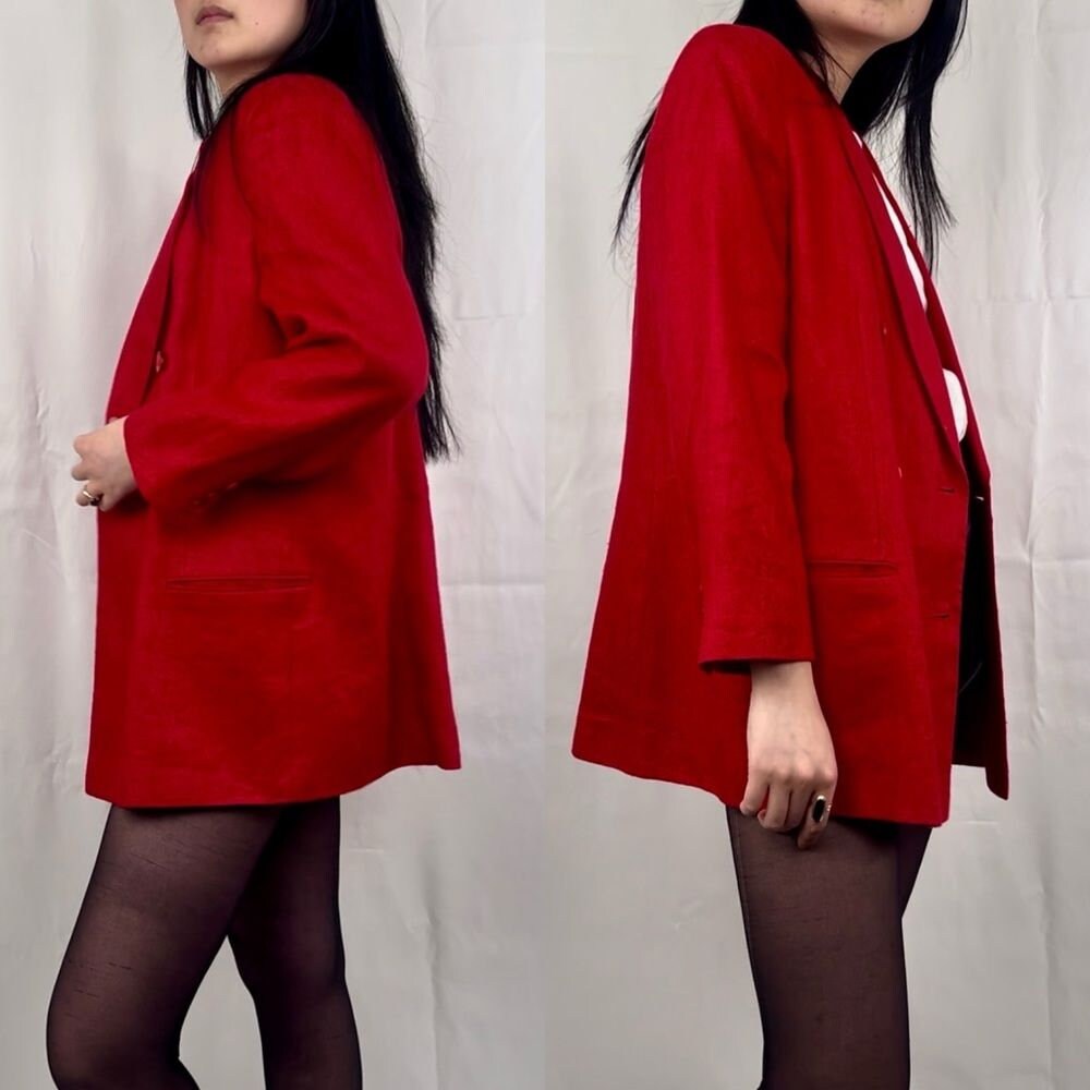Vintage Liz Claiborne Pertitte Red 100% Linen Double Breasted Blazer