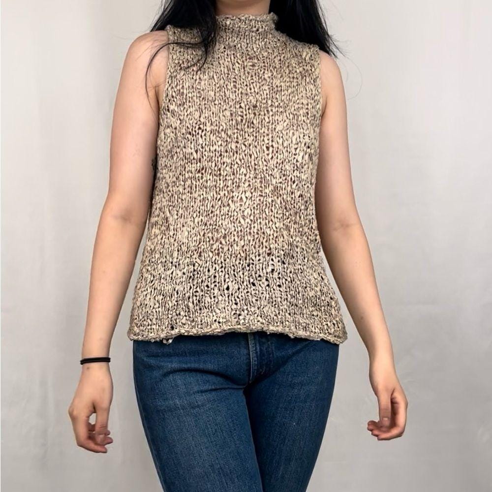 Banana Republic Silk Loose Weave Sleeveless Mock Neck Top