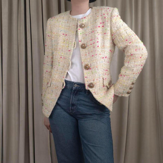 Vintage Herbert Grossman Cream Multicolored Tweed Jacket Blazer