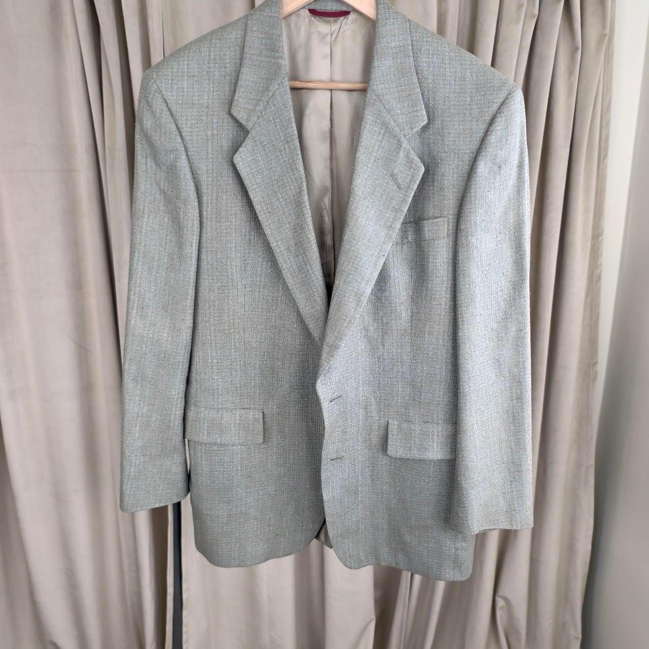 Vintage Silfino 90s Boyfriend Oversized Silk Green Grey Blazer