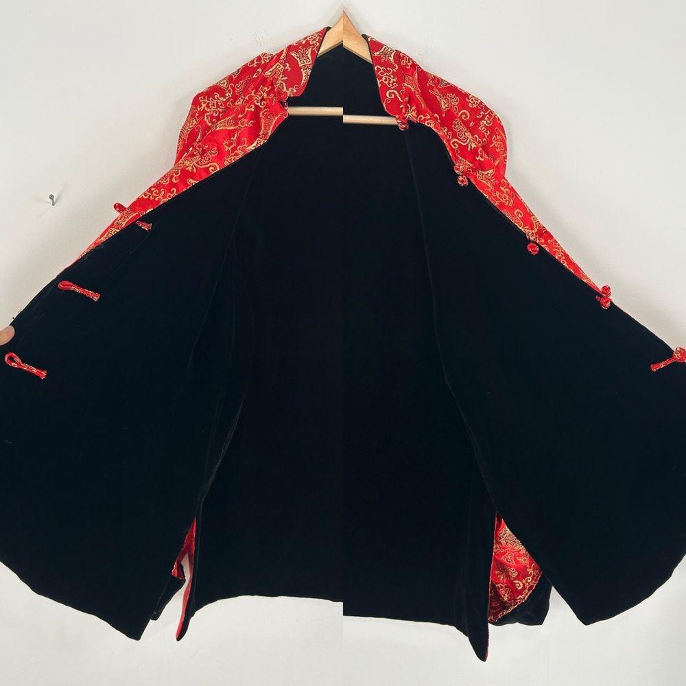 Vintage Red and Black Reversible Satin and Velvet Embroidered Asian Jacket