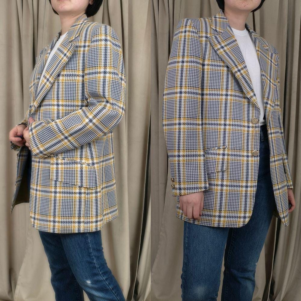 Vintage Blue and Yellow Plaid Boyfriend Blazer