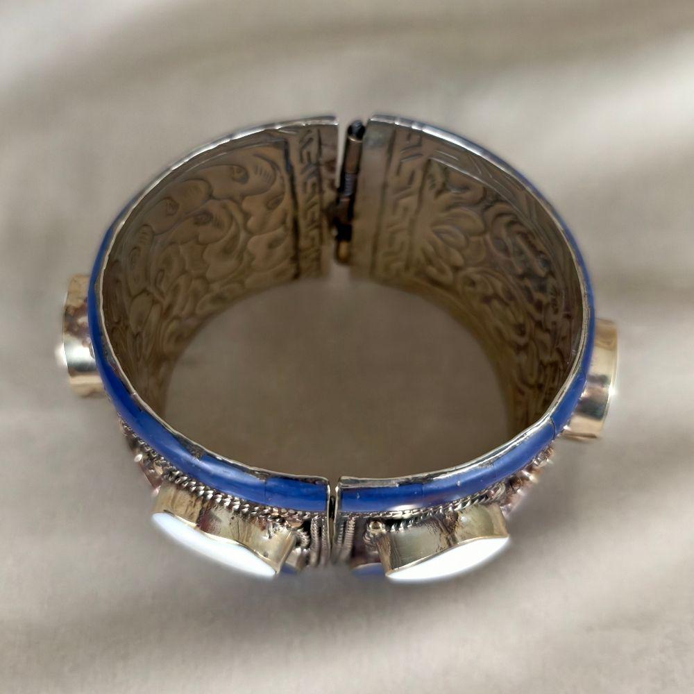 Antique Tibetan Sterling Silver Blue and White Handmade Bracelet