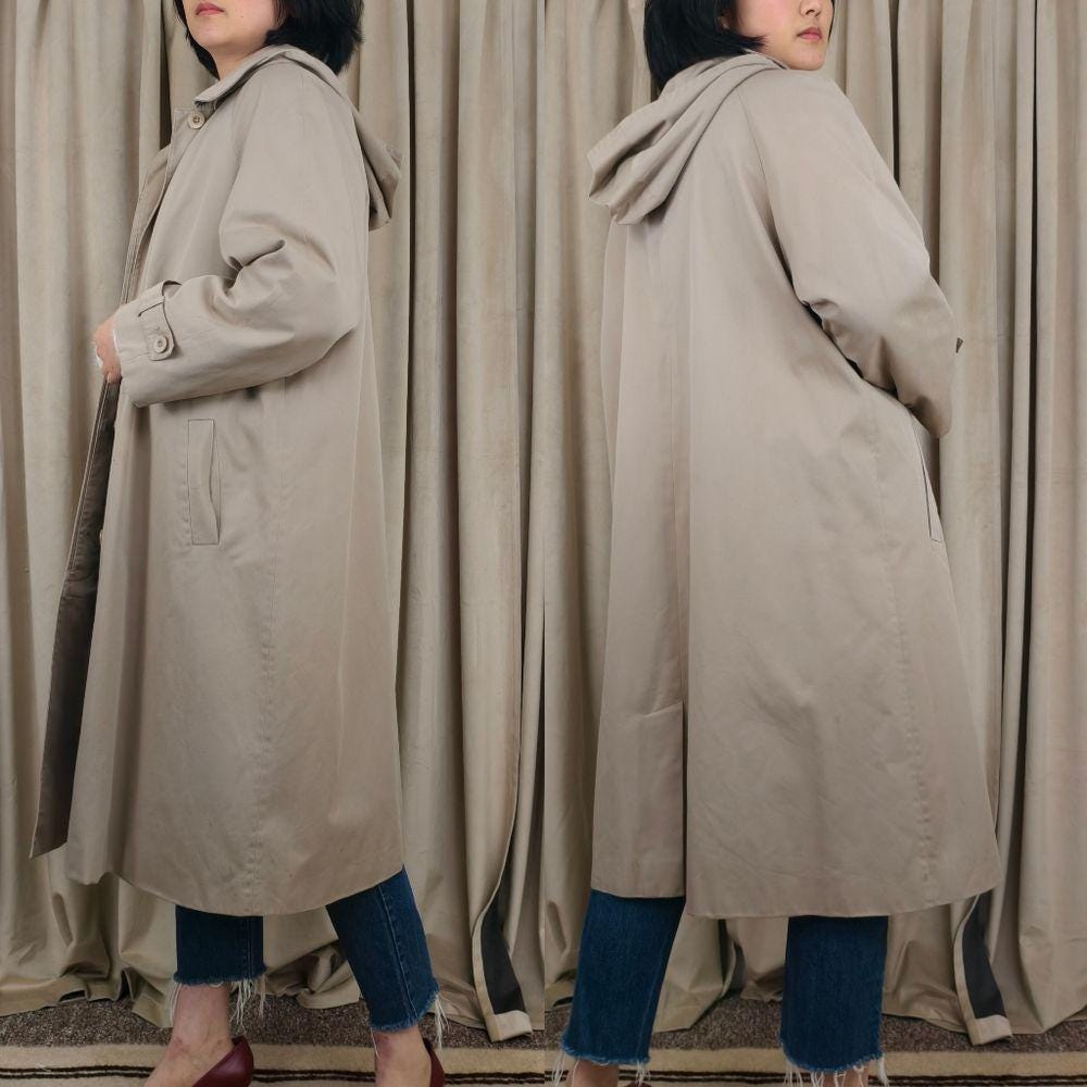 Vintage Pendleton Beige Trench Coat with Detachable Lining and Hood