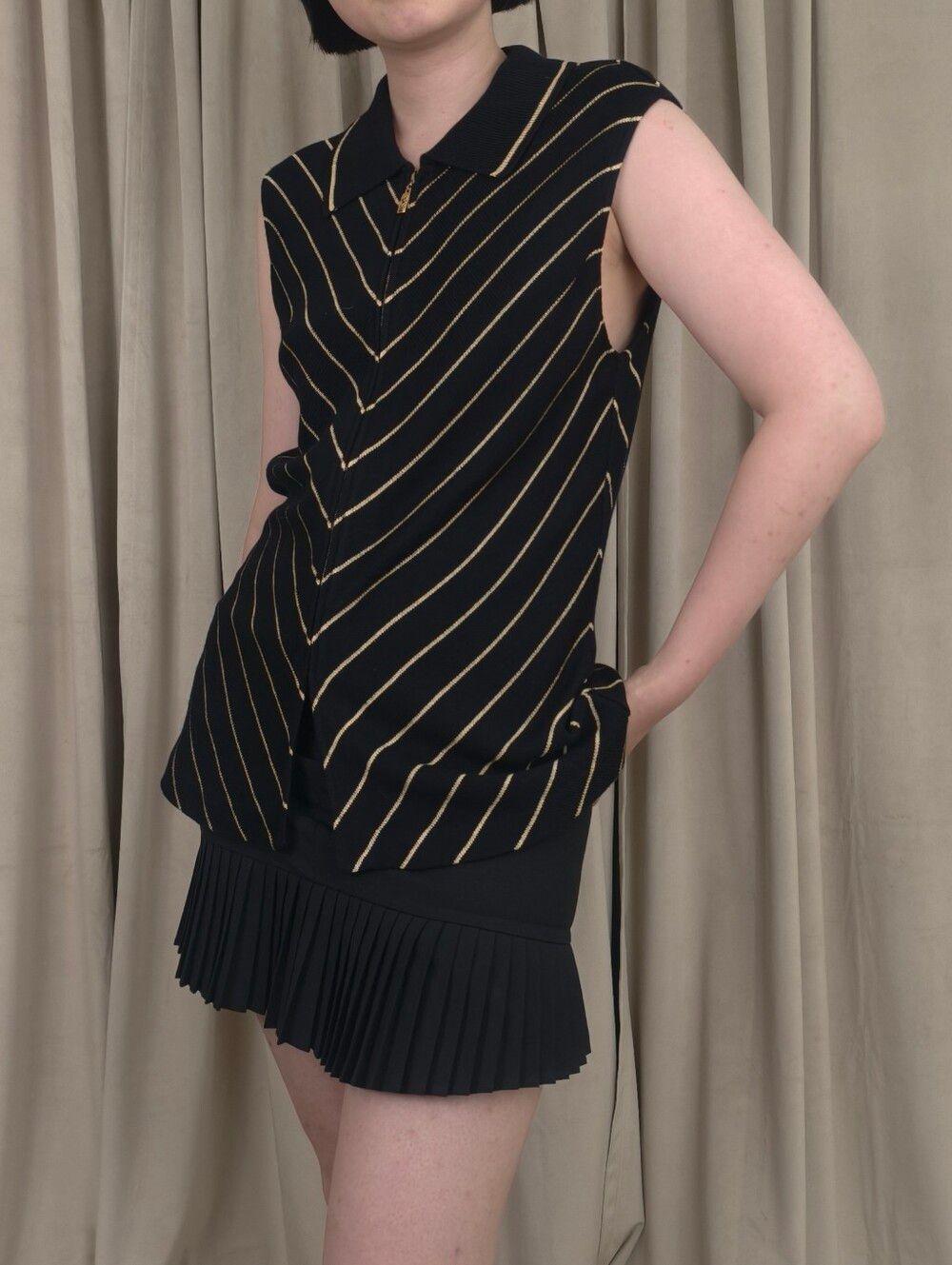 Vintage St John Sport Sleeveless Black Polo Sweater Vest with Gold Stripes