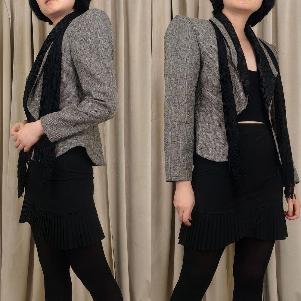 Vintage Sideffects Gray Blazer with Black Lace Detailing
