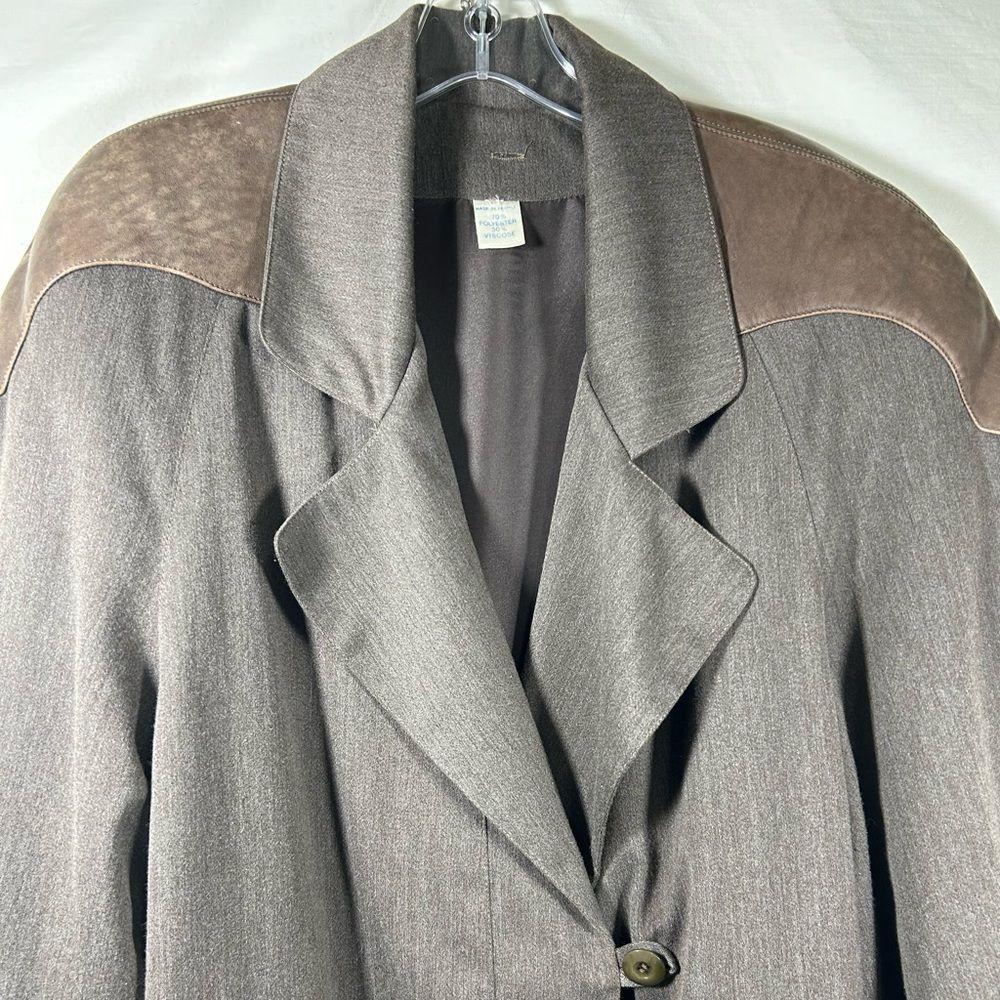 Vintage Made in France Grey Trench Coat with Faux Leather Detailing