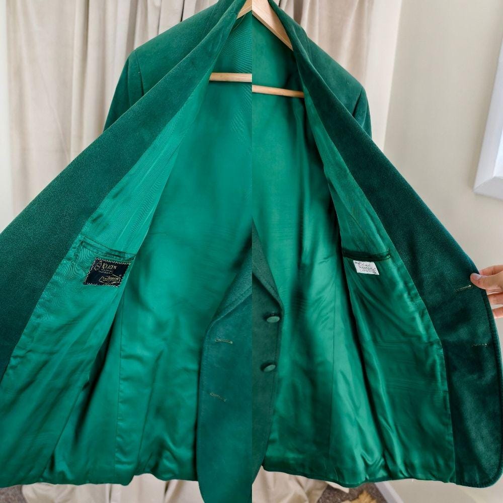 Vintage Klein Ultrasuede Green Boyfriend Blazer with Unique Stitching