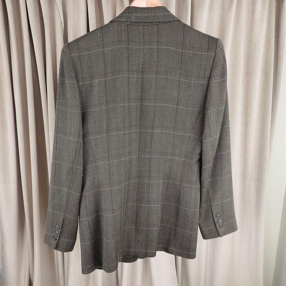 Vintage Wool Ellen Tracy Green Herringbone and Plaid Wool Blazer
