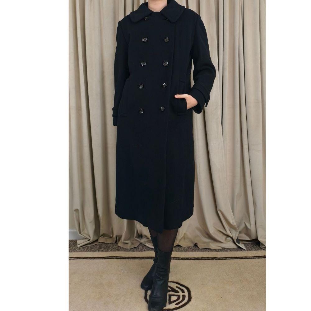 Vintage Brywood Black Double-Breasted Wool Coat