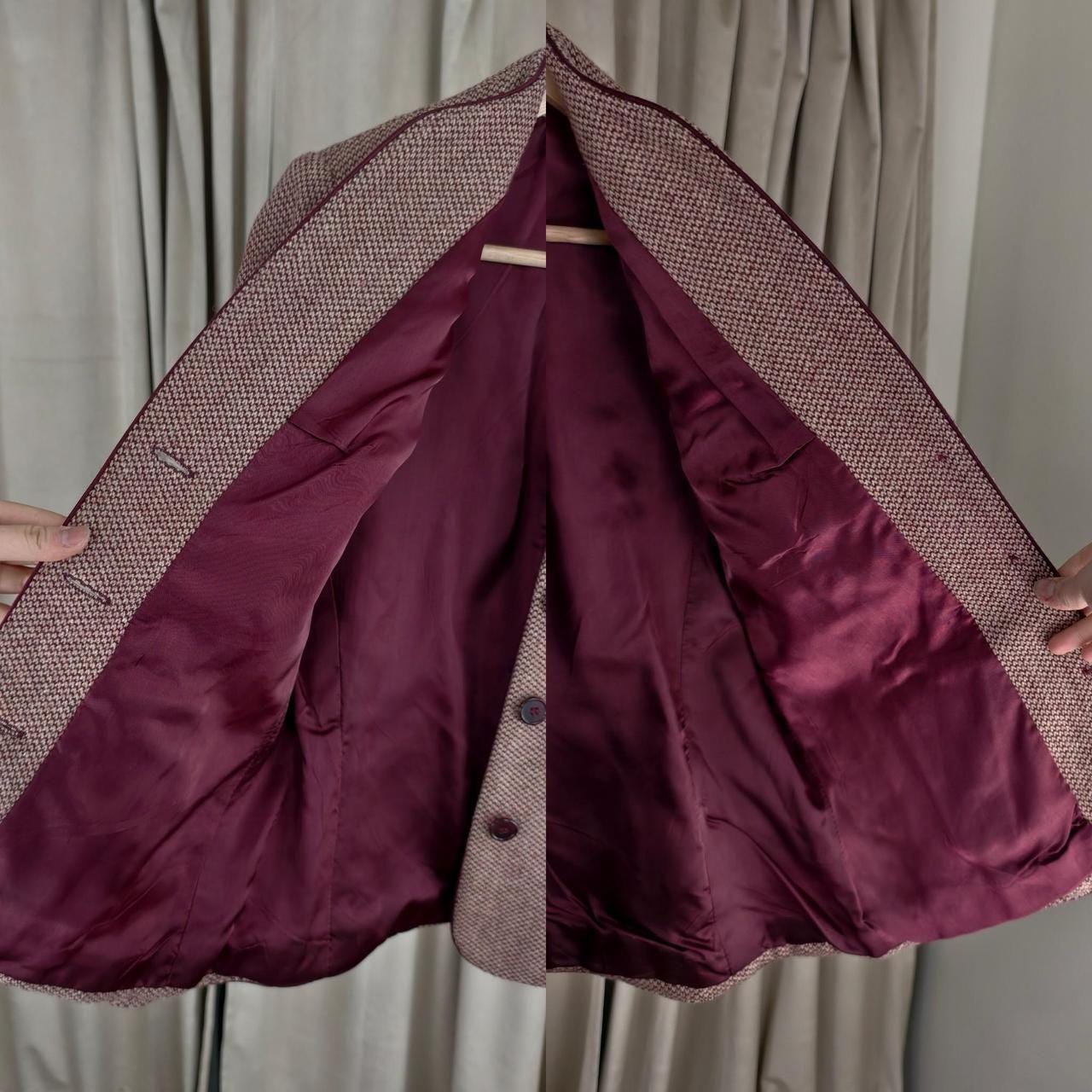 Vintage Red Tweed Wool Skirt Suit