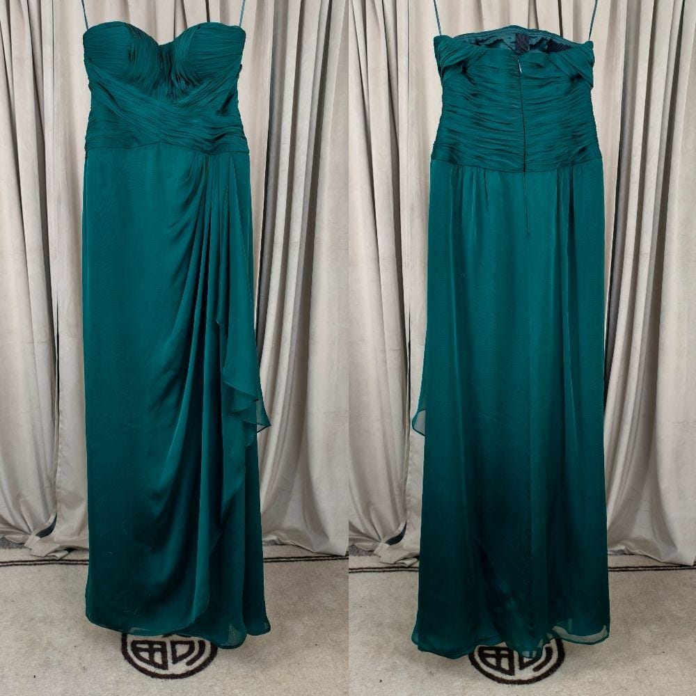 Teri Jon by Rikie Freeman Strapless Green Silk Evening Gown with Sheer Shawl