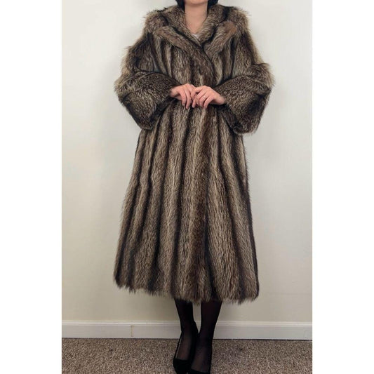 Vintage Fur by Robert Detroit Raccoon Genuine Fur Full Length Coat Overcoat