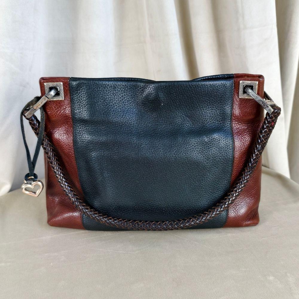 Vintage Brighton Black and Brown Two-Tone Leather Shoulder Bag