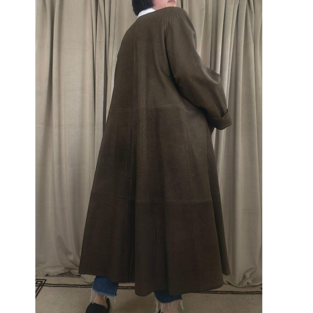 Vintage Mario Valentino Olive Khaki Green Long Leather Trench Coat Dress