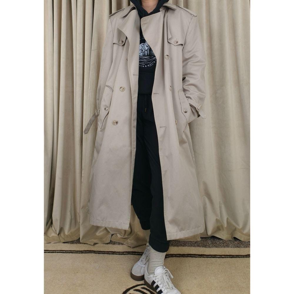 Vintage Misty Harbor Classic Boyfriend Beige Trench Coat with Detachable Lining