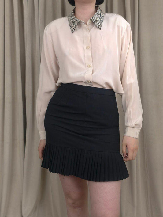 Vintage Lizden Beige Silk Blouse with Detachable Snakesprint Collar