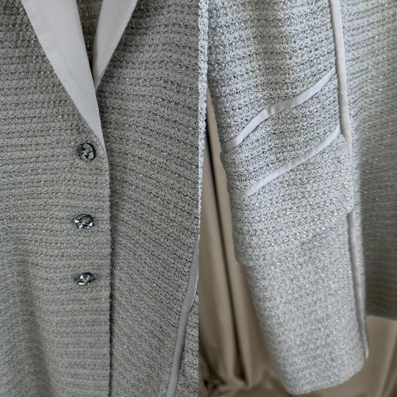 St. John Evening Silver Grey Knit Blazer Tailored Jacket