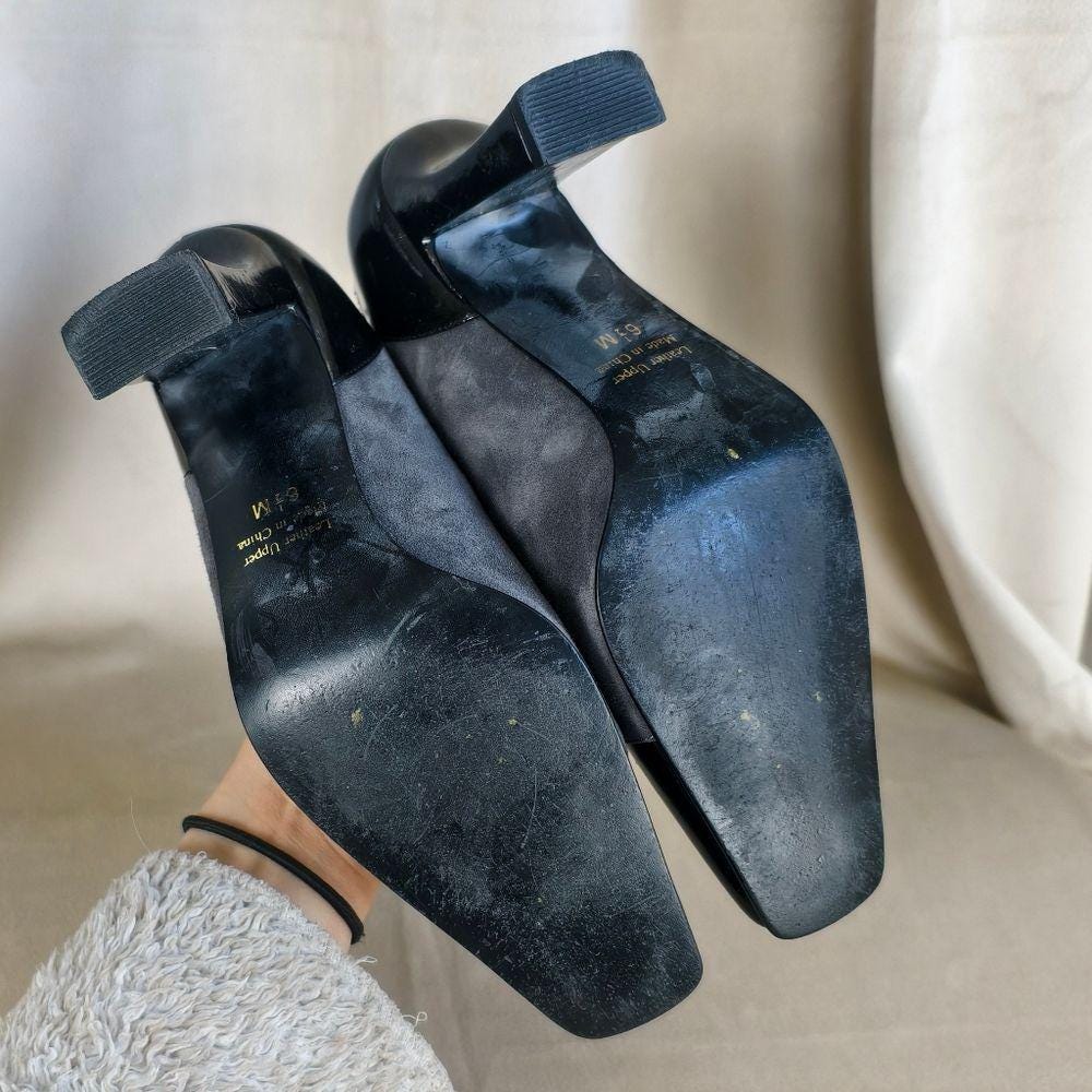 Vintage J. Renee Black and Gray Leather and Suede Heels Pumps