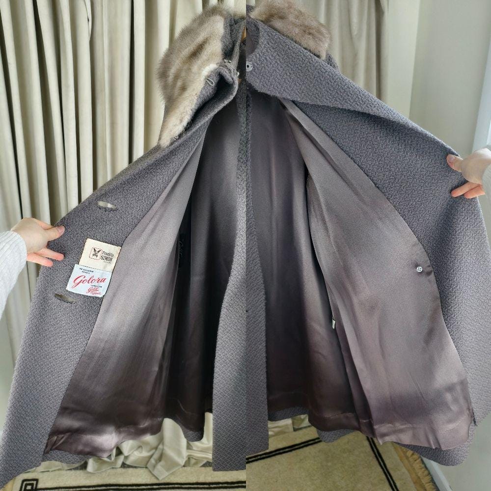 Vintage 50s/60s Gray Wool Swing Coat with Mink Collar