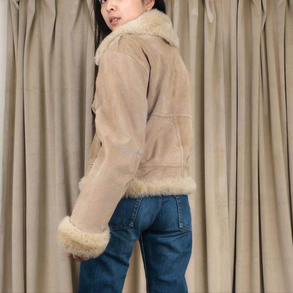 Vintage Marvin Richards Pennylane Cream and Tan Suede Jacket with Faux Fur Trim