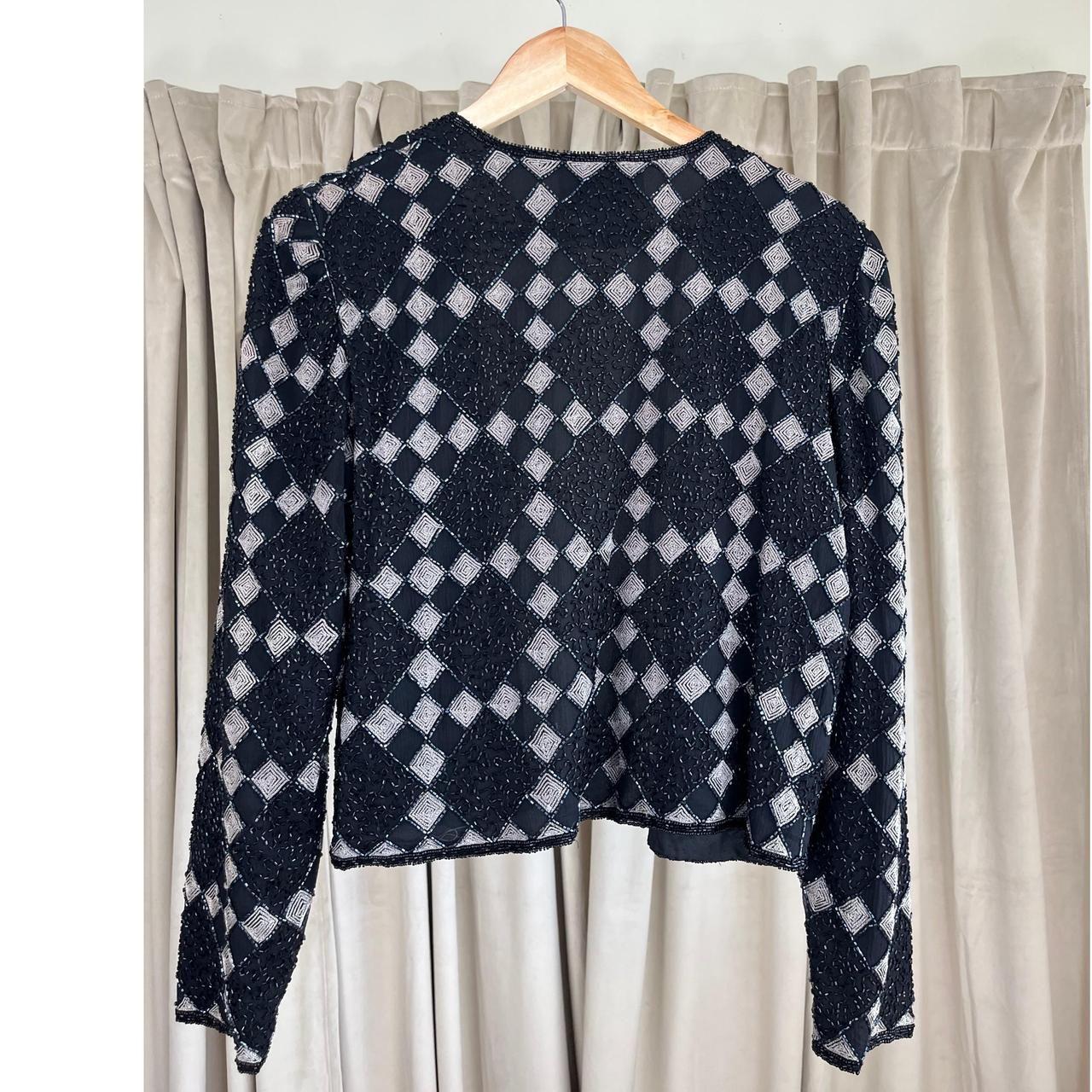 Vintage Black & Silver Beaded Evening Jacket with a Diamond Pattern