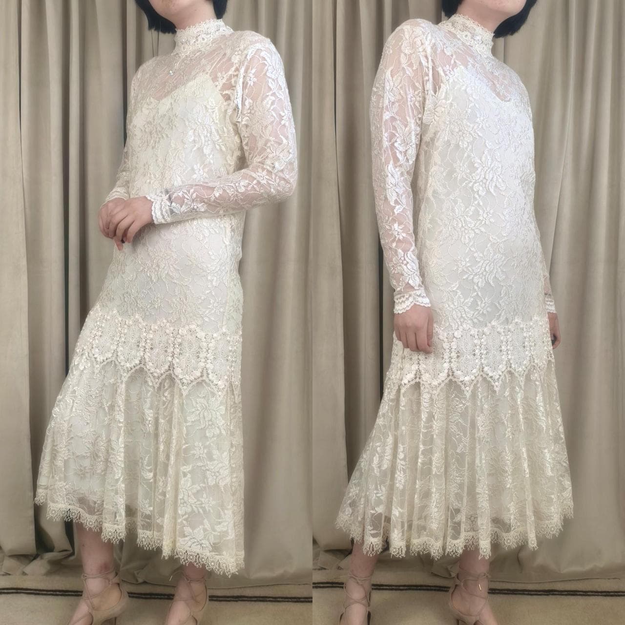 Vintage Bohemian Susan Lundenfeld Cream Lace Wedding Gown