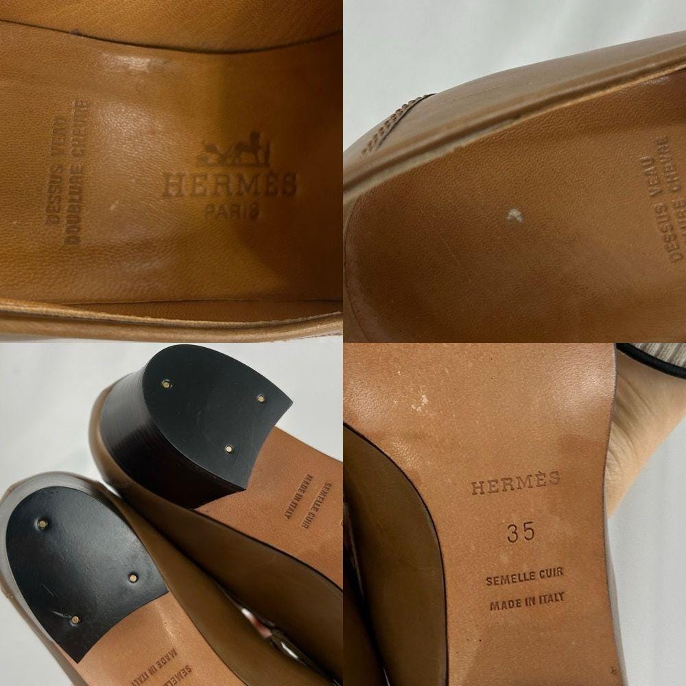 Vintage Hermes Brown Genuine Leather Heeled Loafers