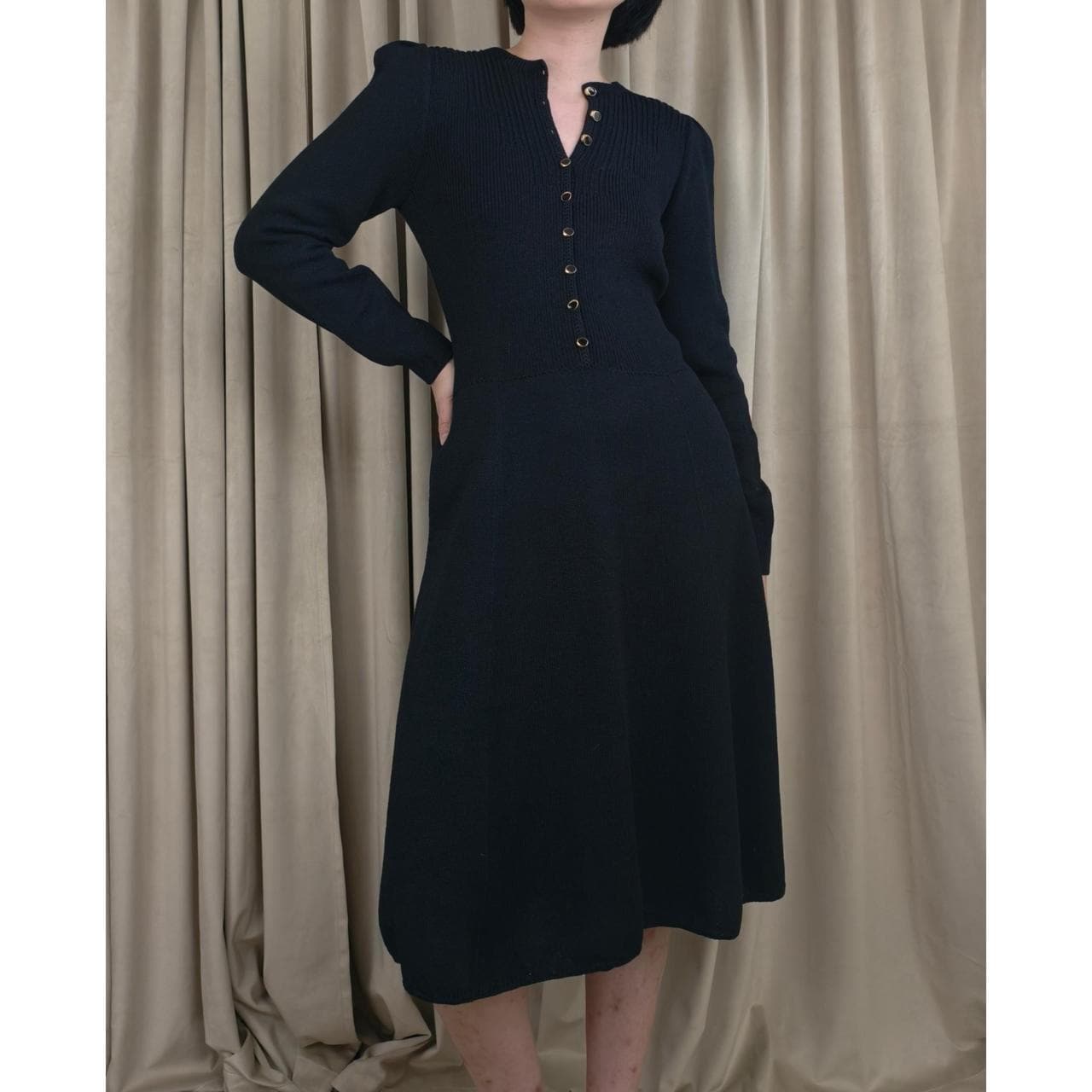 Vintage 80s St. John Black Knit Sweater Dress