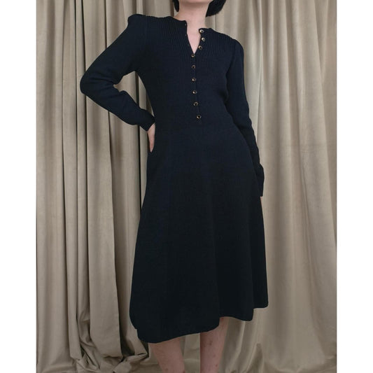 Vintage 80s St. John Black Knit Sweater Dress