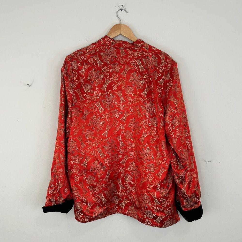 Vintage Red and Black Reversible Satin and Velvet Embroidered Asian Jacket