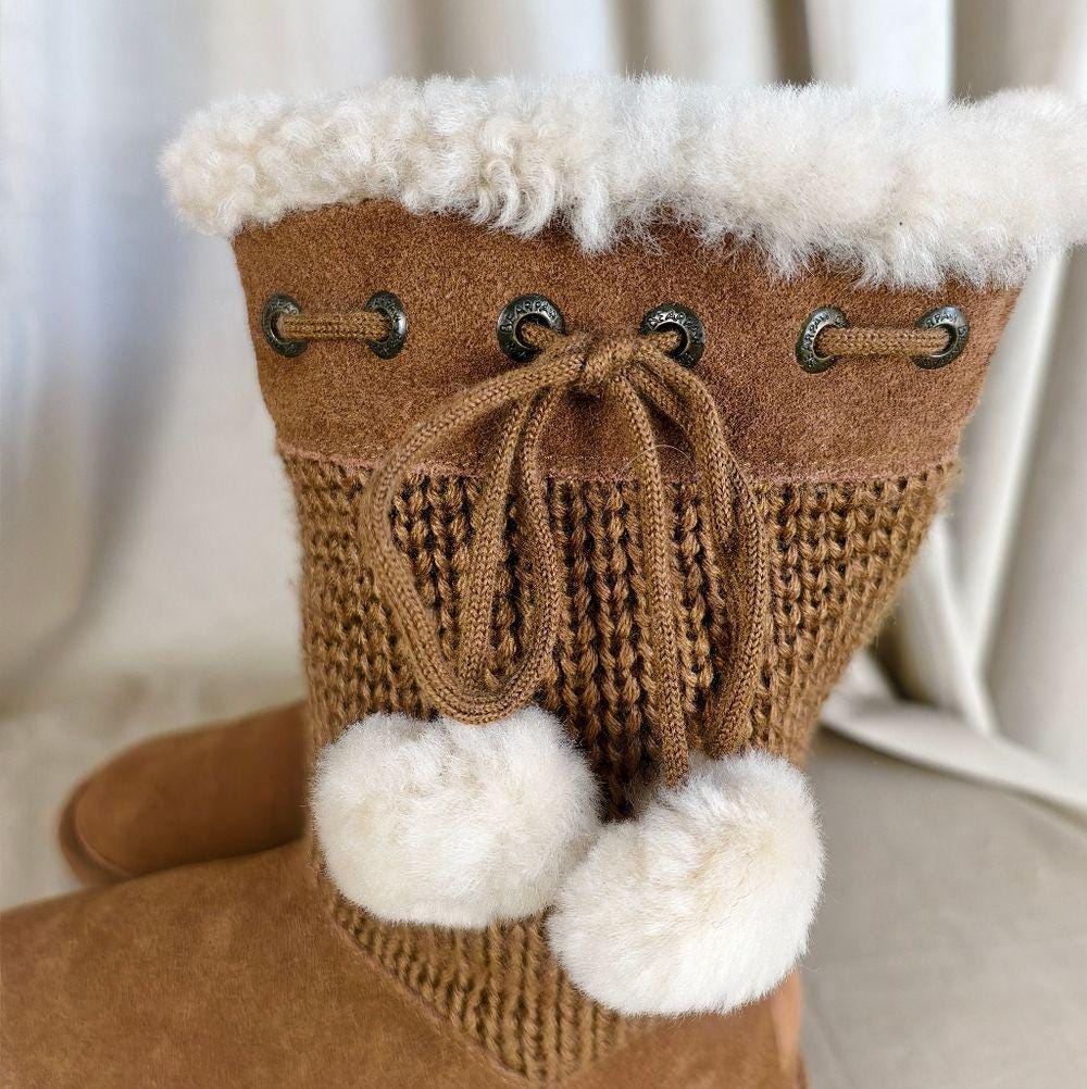 BearPaw Brown Knit and Genuine Shearling Winter Boots