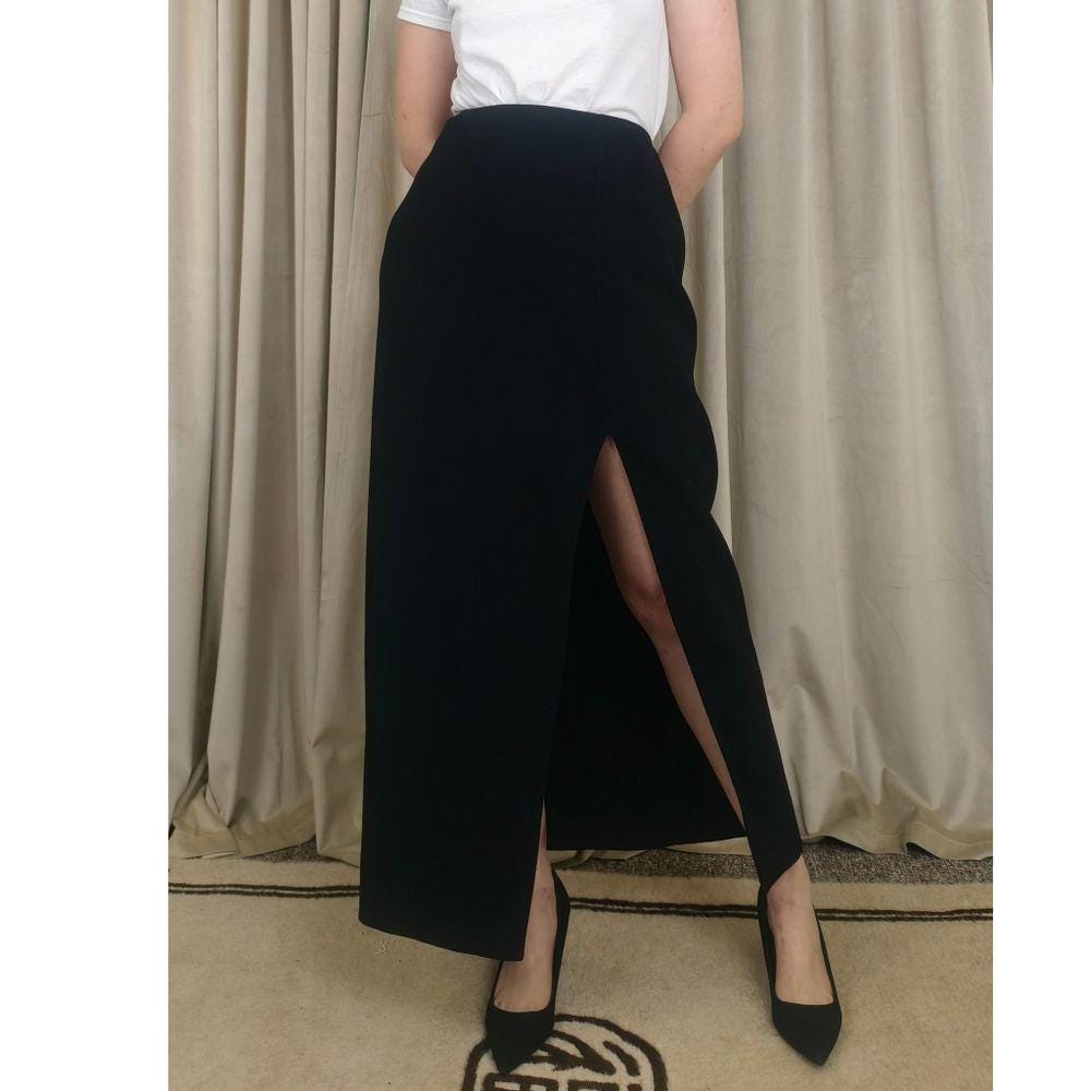 Vintage Ellen Tracy Black Wool Knit Skirt with Slit