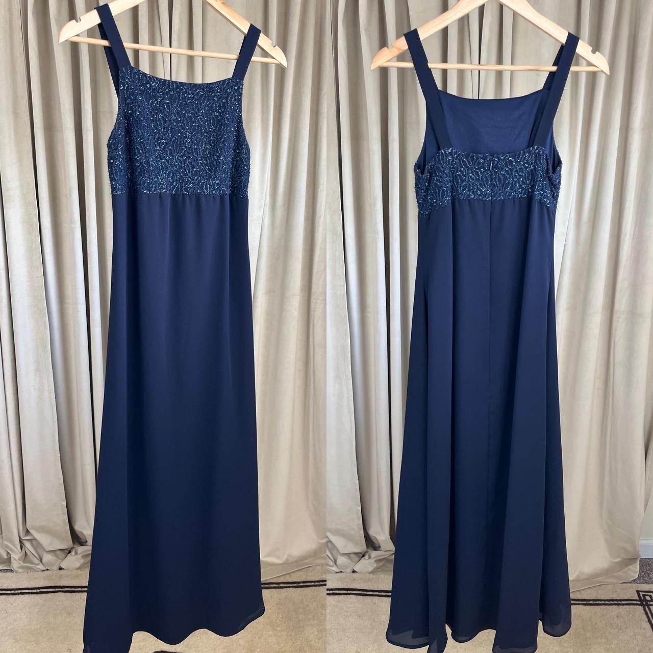 Vintage Navy blue maxi dress with embroidered top and flowy skirt