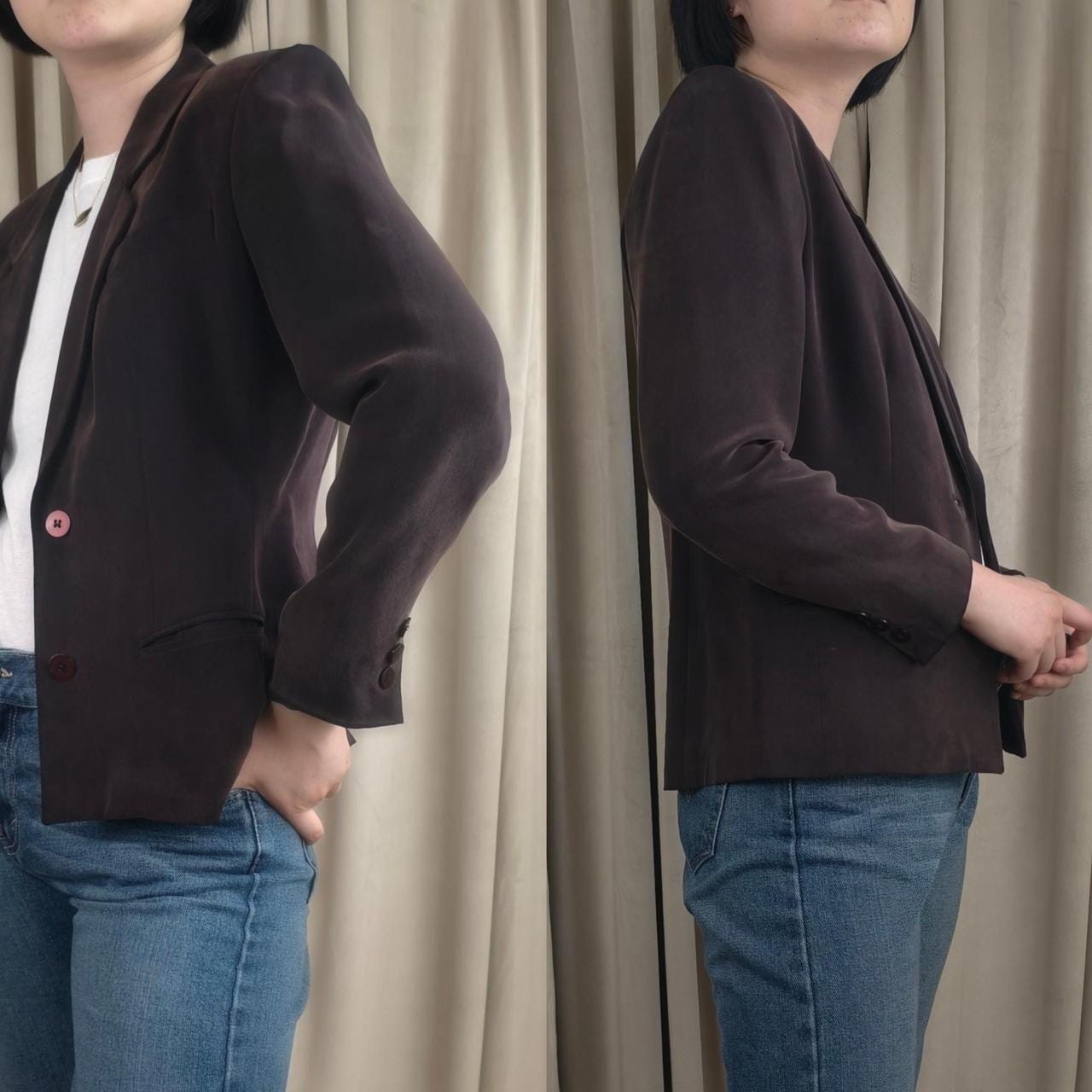 Vintage Cahus Brown Silk Cropped Fitted Blazer