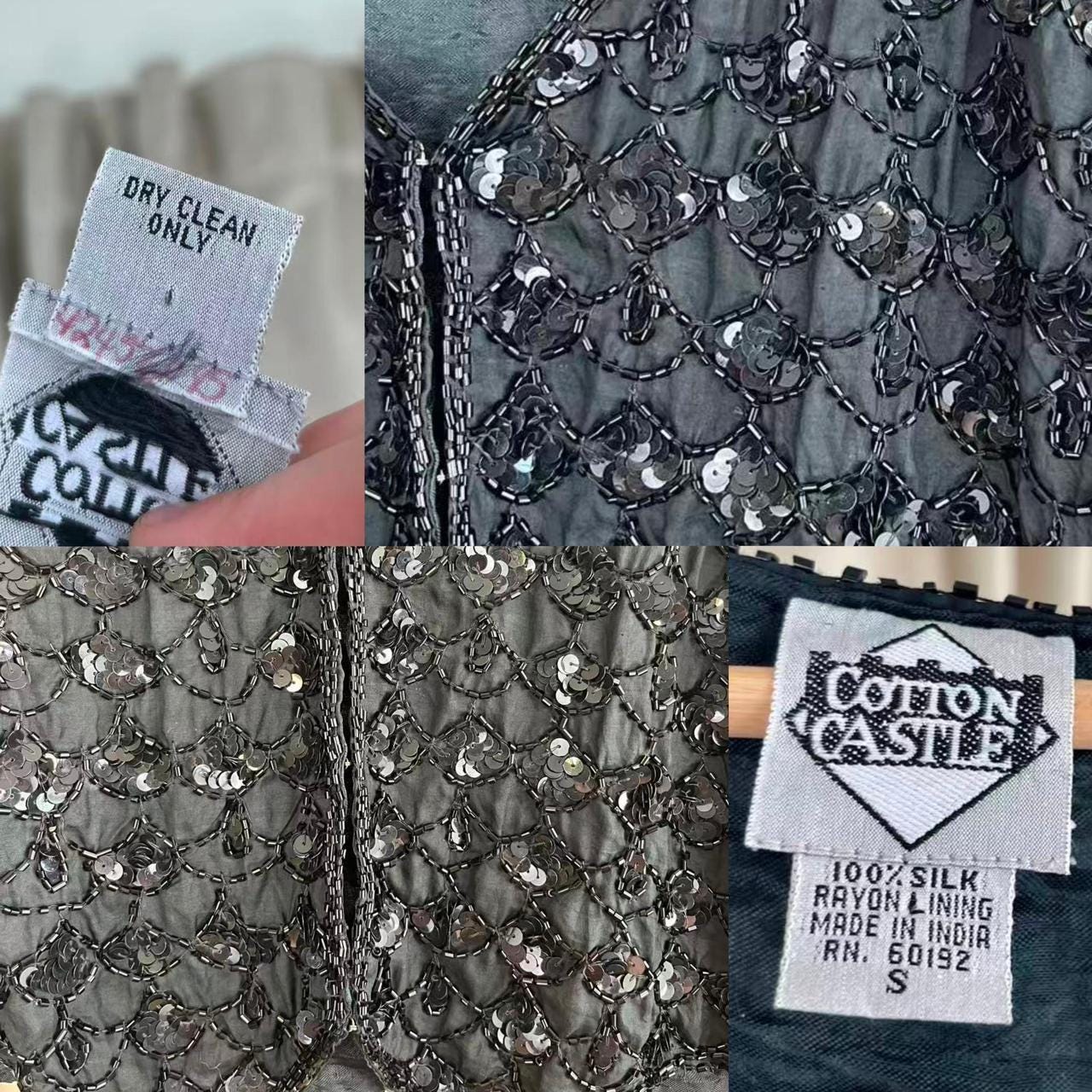 Vintage Cotton Castle Black Sequin Silk Vest