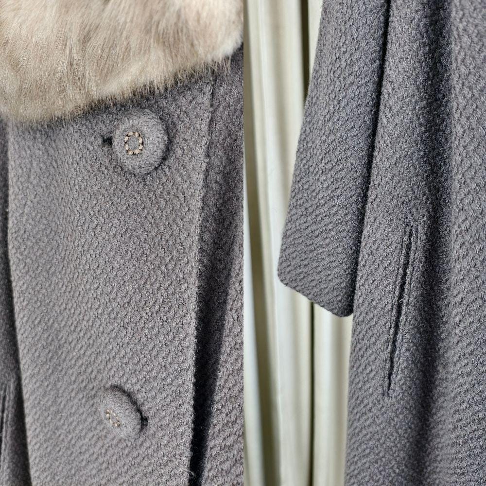 Vintage 50s/60s Gray Wool Swing Coat with Mink Collar