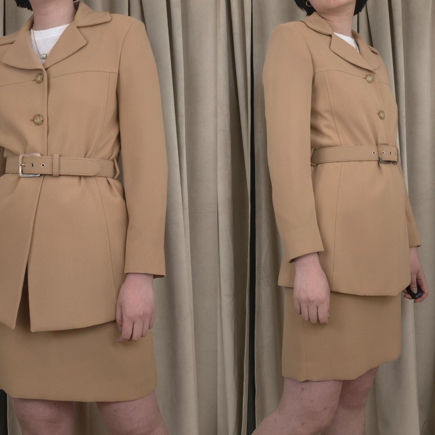 Vintage Tahari Tan Peach Skirt Suit with Belt