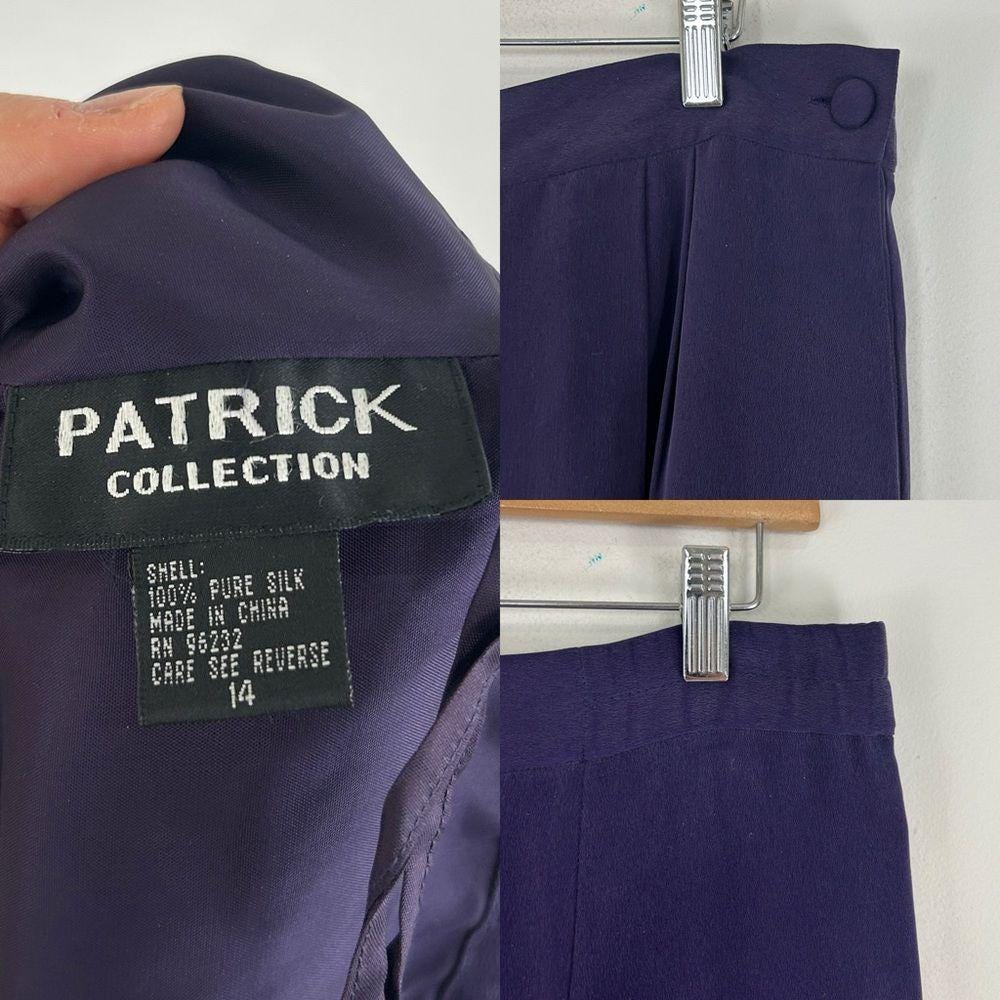 Vintage Patrick Collection Purple Silk High-Waisted Pantsuit with Cropped Jacket