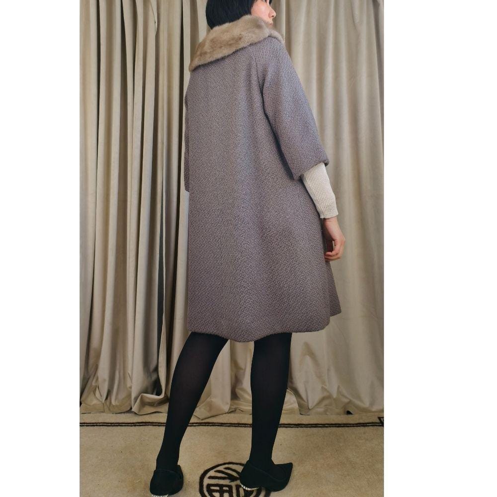Vintage 50s/60s Gray Wool Swing Coat with Mink Collar