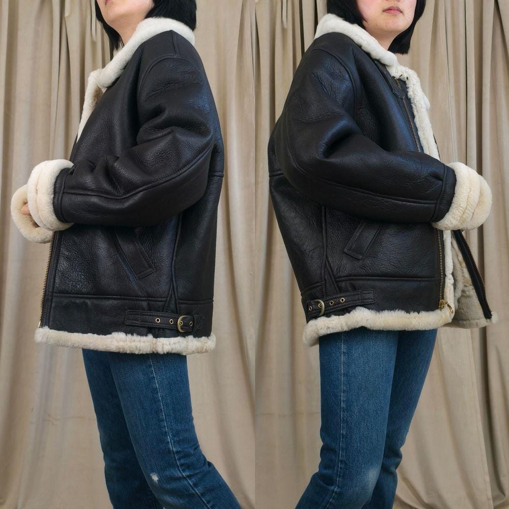 Vintage US Air Force Style Sheepskin Dark Brown Shearling Leather Jacket