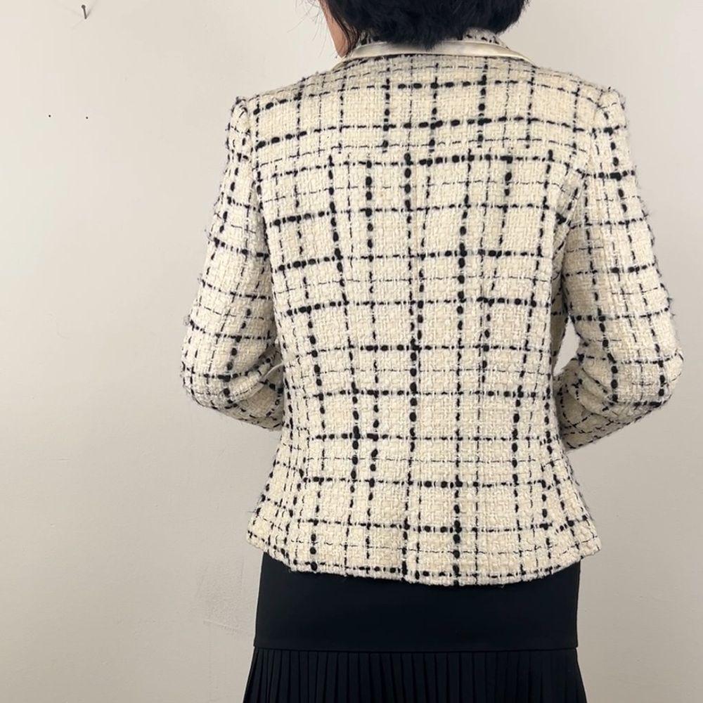 Vintage Searle Monochrome Black and White Plaid Tweed Blazer