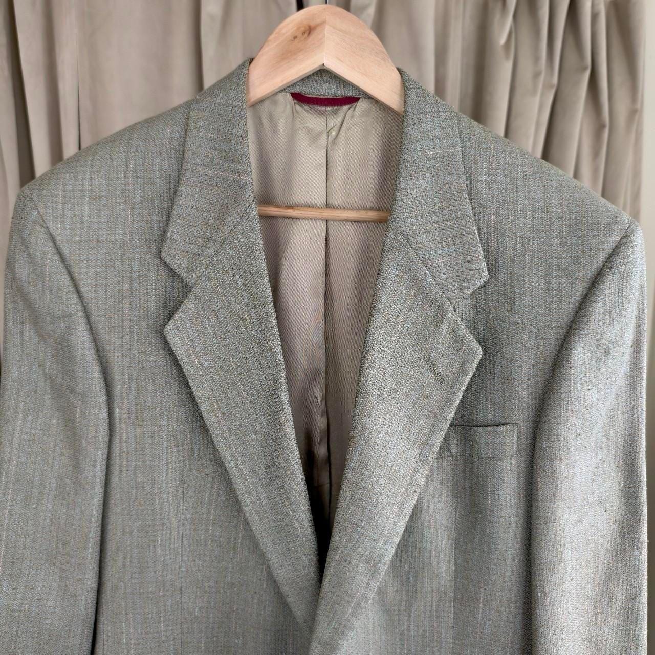 Vintage Silfino 90s Boyfriend Oversized Silk Green Grey Blazer