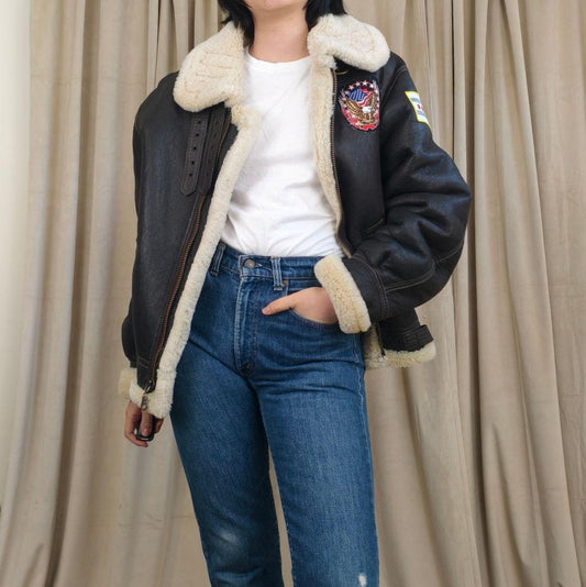 Vintage US Airforce Style Genuine Sheepskin Shearling Aviator Jacket