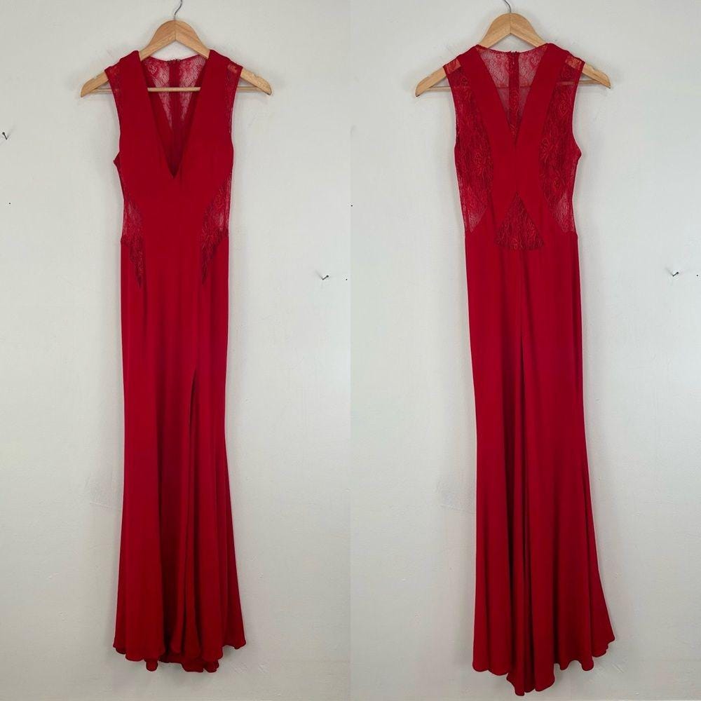 Jovani Elegant Red Evening Dress Gown with Lace Detailing