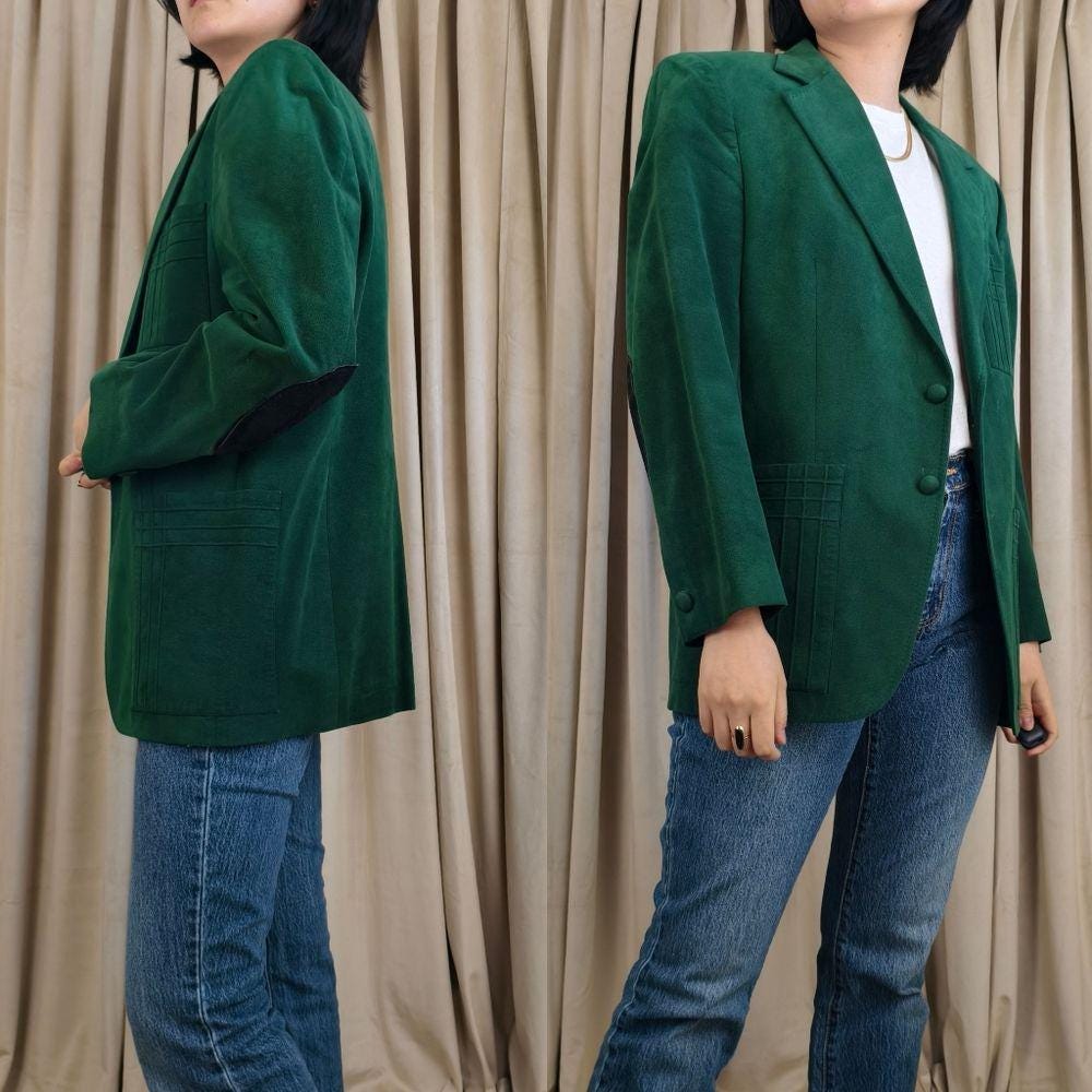 Vintage Klein Ultrasuede Green Boyfriend Blazer with Unique Stitching