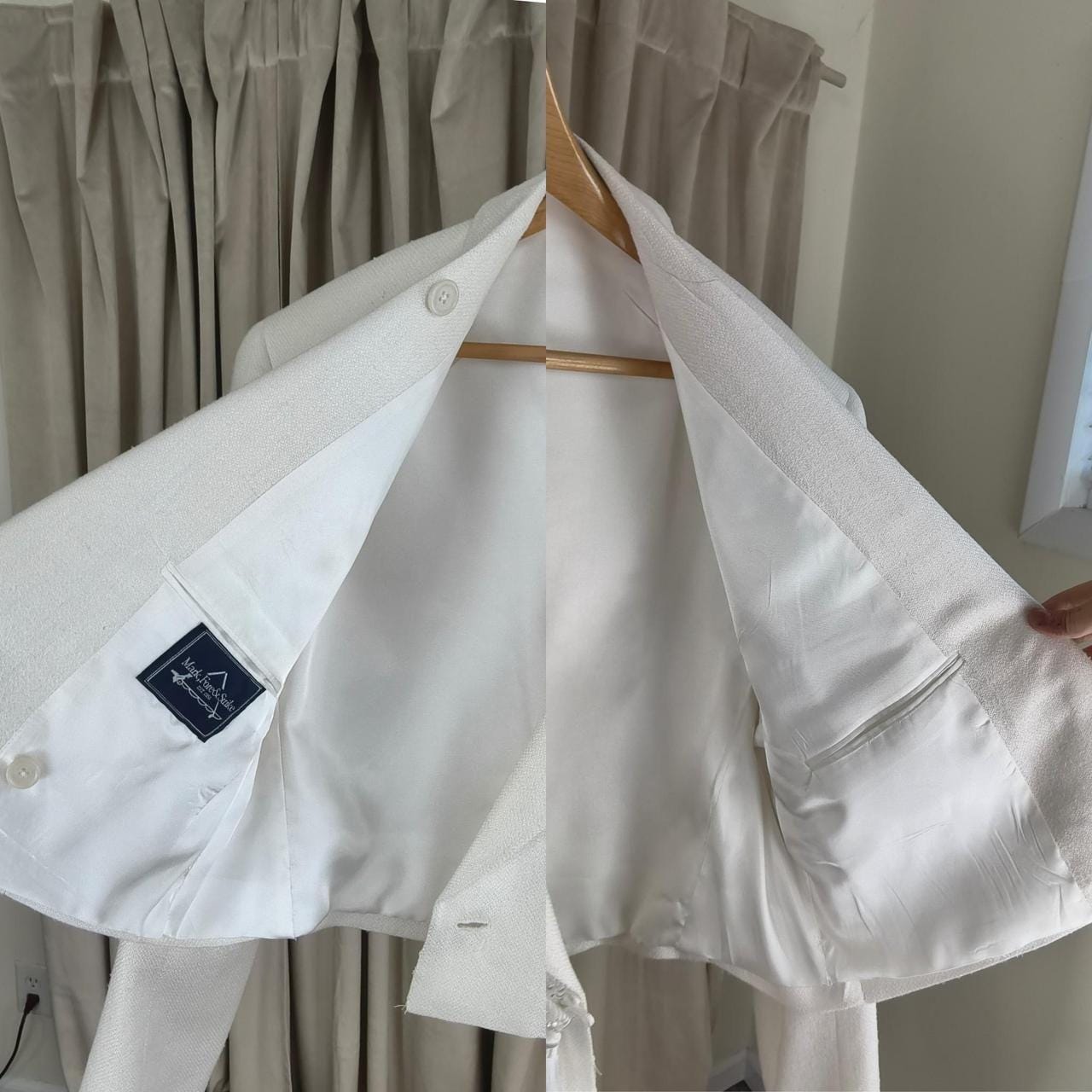Reworked Vintage White Cropped Blazer Tang Mandarin Jacket