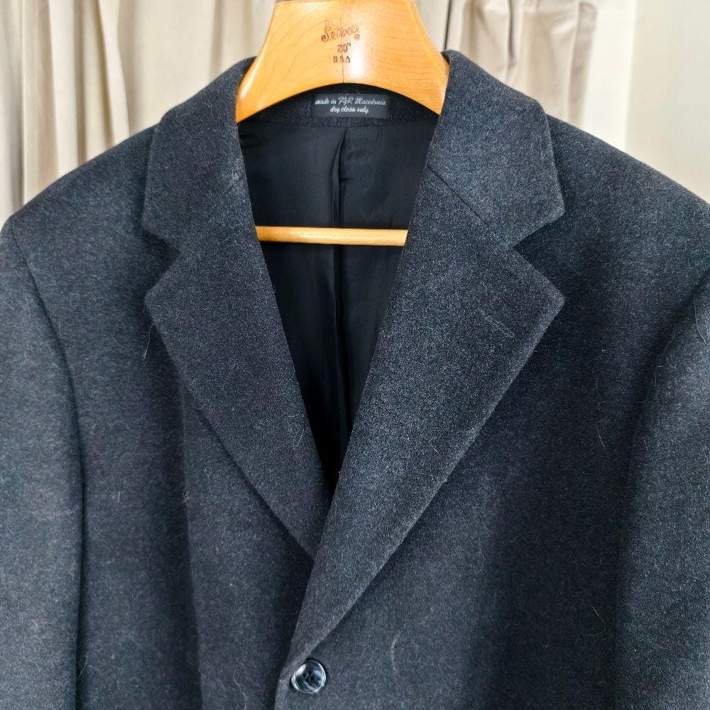 Vintsge Andrew Fezza Charcoal Dark Grey Cashmere Blend Full Length Overcoat