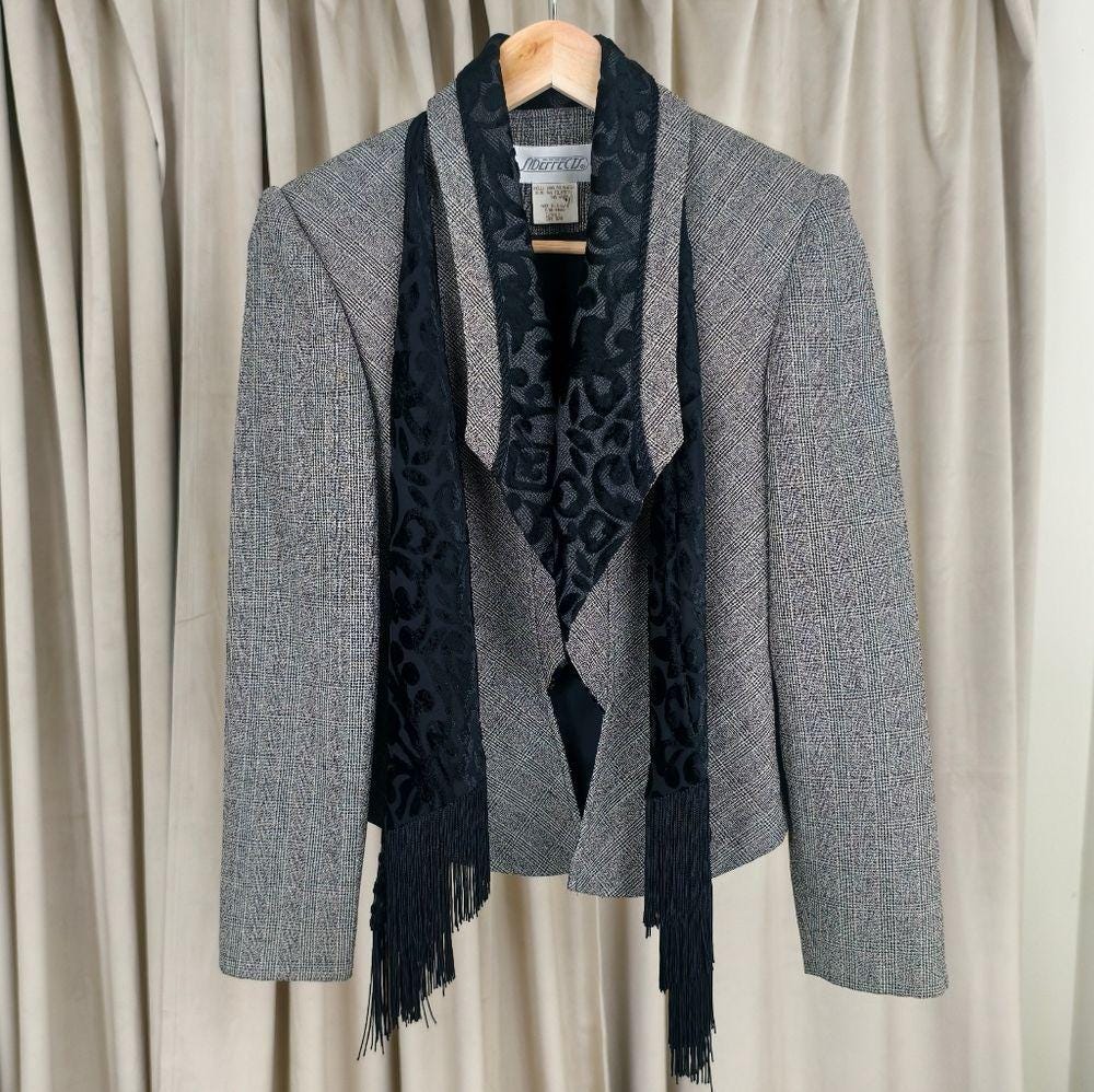 Vintage Sideffects Gray Blazer with Black Lace Detailing