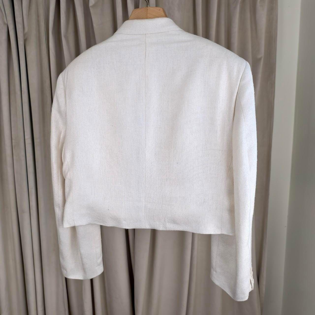 Reworked Vintage White Cropped Blazer Tang Mandarin Jacket